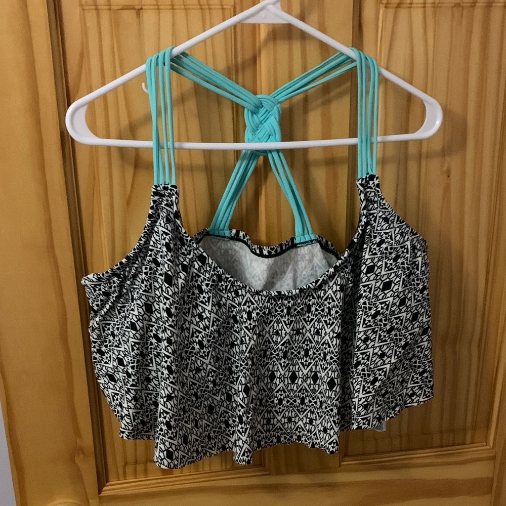 BONGO Black and White Geometric Bandeau with Turquoise Straps